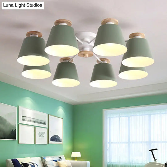 Tapered Metal Bedroom Semi Flush Chandelier - Elegant Macaron Inspired Ceiling Light Fixture 3 /