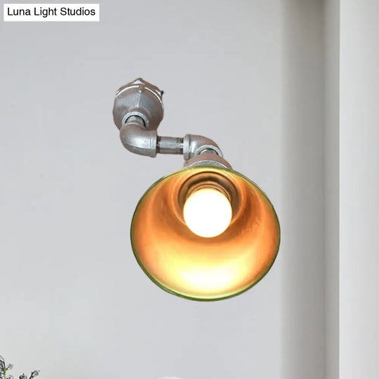 Tapered Metal Wall Sconce Light - Industrial Style Porch Lamp With Pipe Design In Bronze/Green