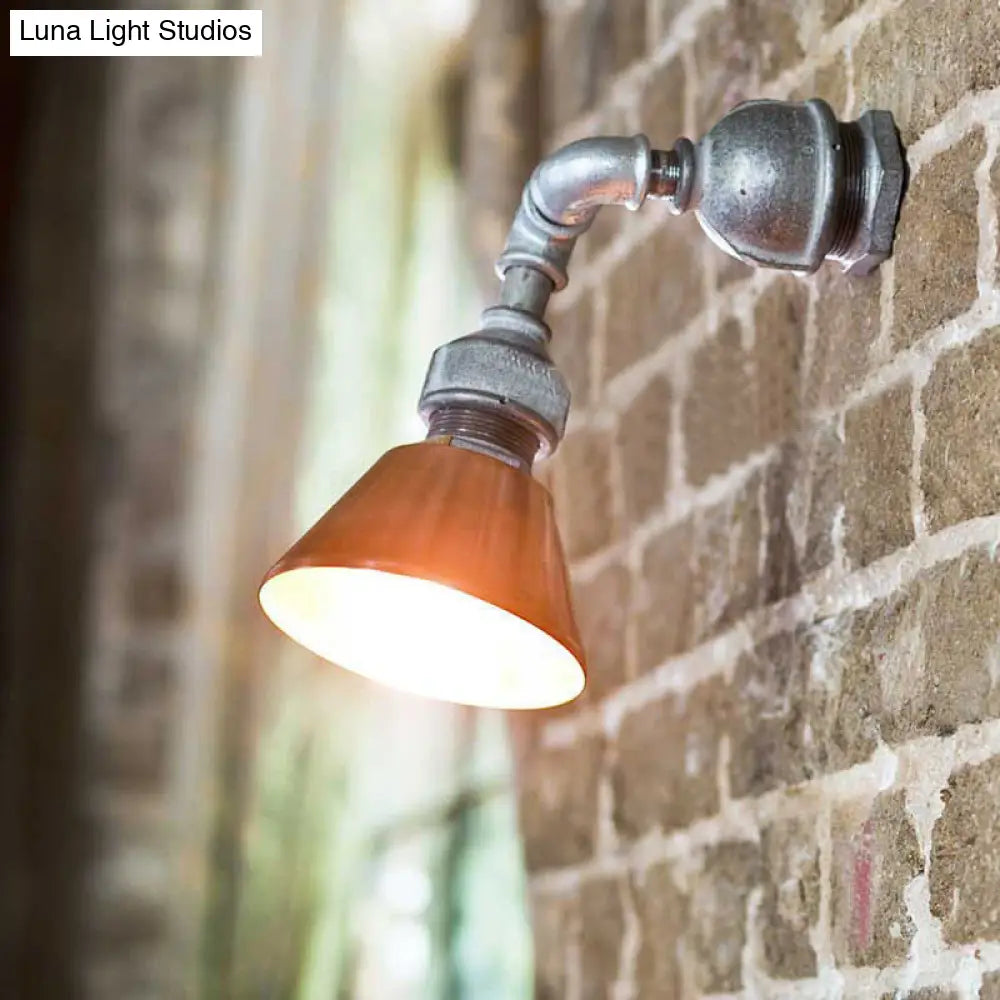 Tapered Metal Wall Sconce Light - Industrial Style Porch Lamp With Pipe Design In Bronze/Green