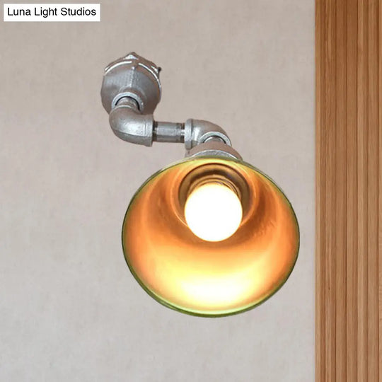 Tapered Metal Wall Sconce Light - Industrial Style Porch Lamp With Pipe Design In Bronze/Green