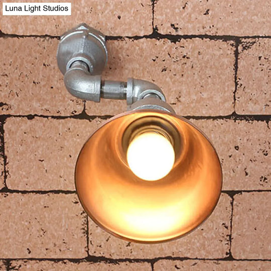 Tapered Metal Wall Sconce Light - Industrial Style Porch Lamp With Pipe Design In Bronze/Green