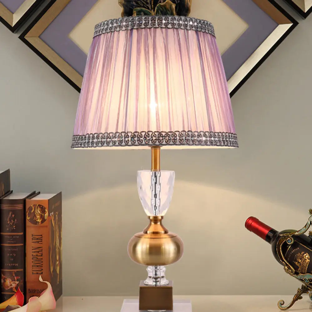 Tapered Modern Fabric Study Lamp With 1 Bulb: Light Purple Task Lighting For Bedroom