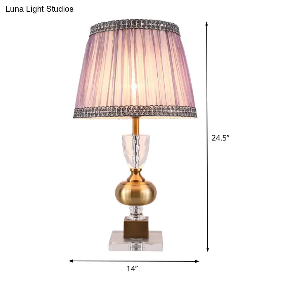 Tapered Modern Fabric Study Lamp With 1 Bulb: Light Purple Task Lighting For Bedroom