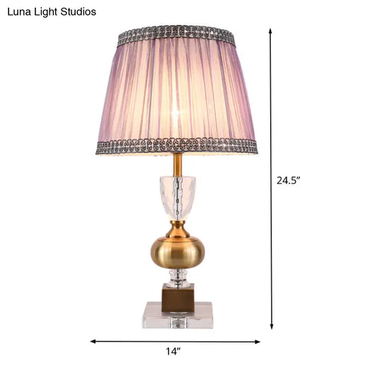 Tapered Modern Fabric Study Lamp With 1 Bulb: Light Purple Task Lighting For Bedroom