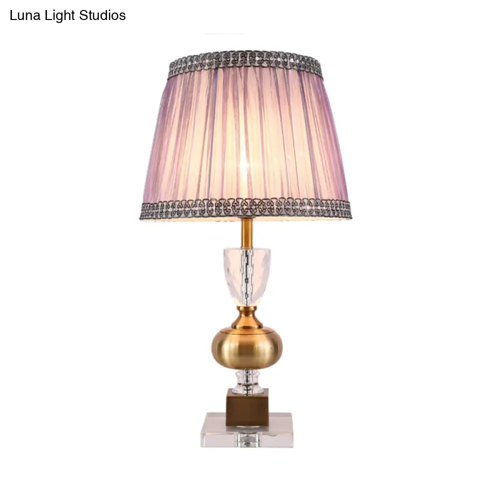 Tapered Modern Fabric Study Lamp With 1 Bulb: Light Purple Task Lighting For Bedroom