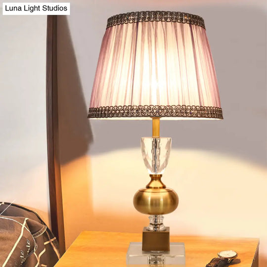 Tapered Modern Fabric Study Lamp With 1 Bulb: Light Purple Task Lighting For Bedroom