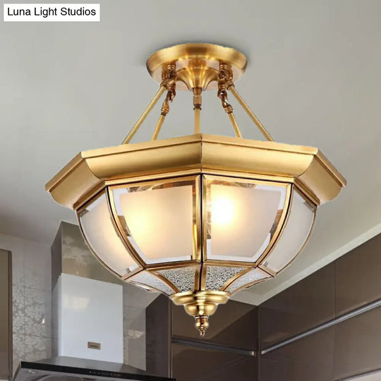 Tapered Opal Glass Semi Mount Light Brass Finish Ceiling Lamp - 14’/18’ W 3/4 Bulbs Traditional