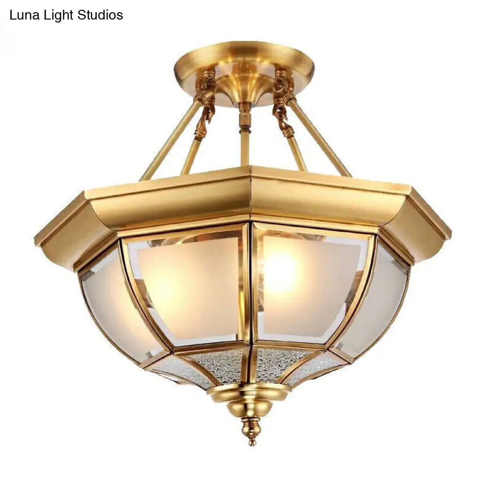 Tapered Opal Glass Semi Mount Light Brass Finish Ceiling Lamp - 14/18 W 3/4 Bulbs Traditional