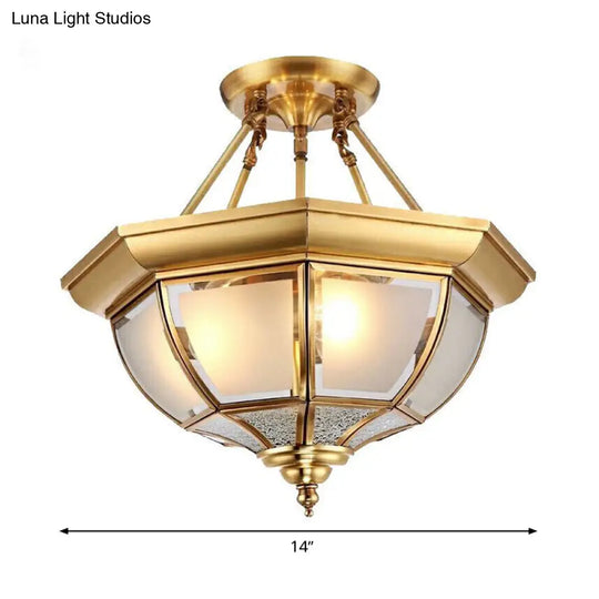 Tapered Opal Glass Semi Mount Light Brass Finish Ceiling Lamp - 14/18 W 3/4 Bulbs Traditional