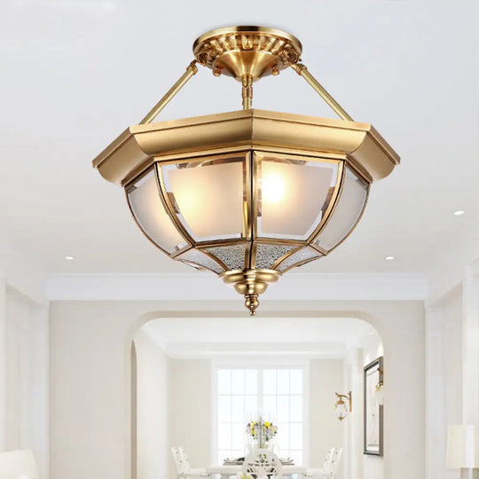 Tapered Opal Glass Semi Mount Light Brass Finish Ceiling Lamp - 14’/18’ W 3/4 Bulbs Traditional