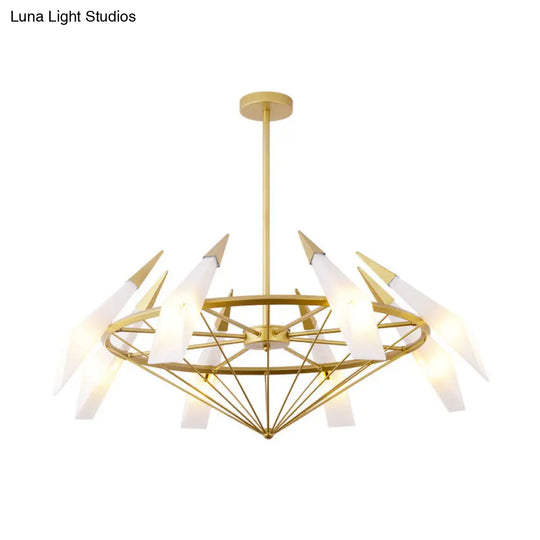 Tapered Pendant Chandelier: Contemporary Cream/Green Glass 8 Heads Living Room Hanging Light Kit