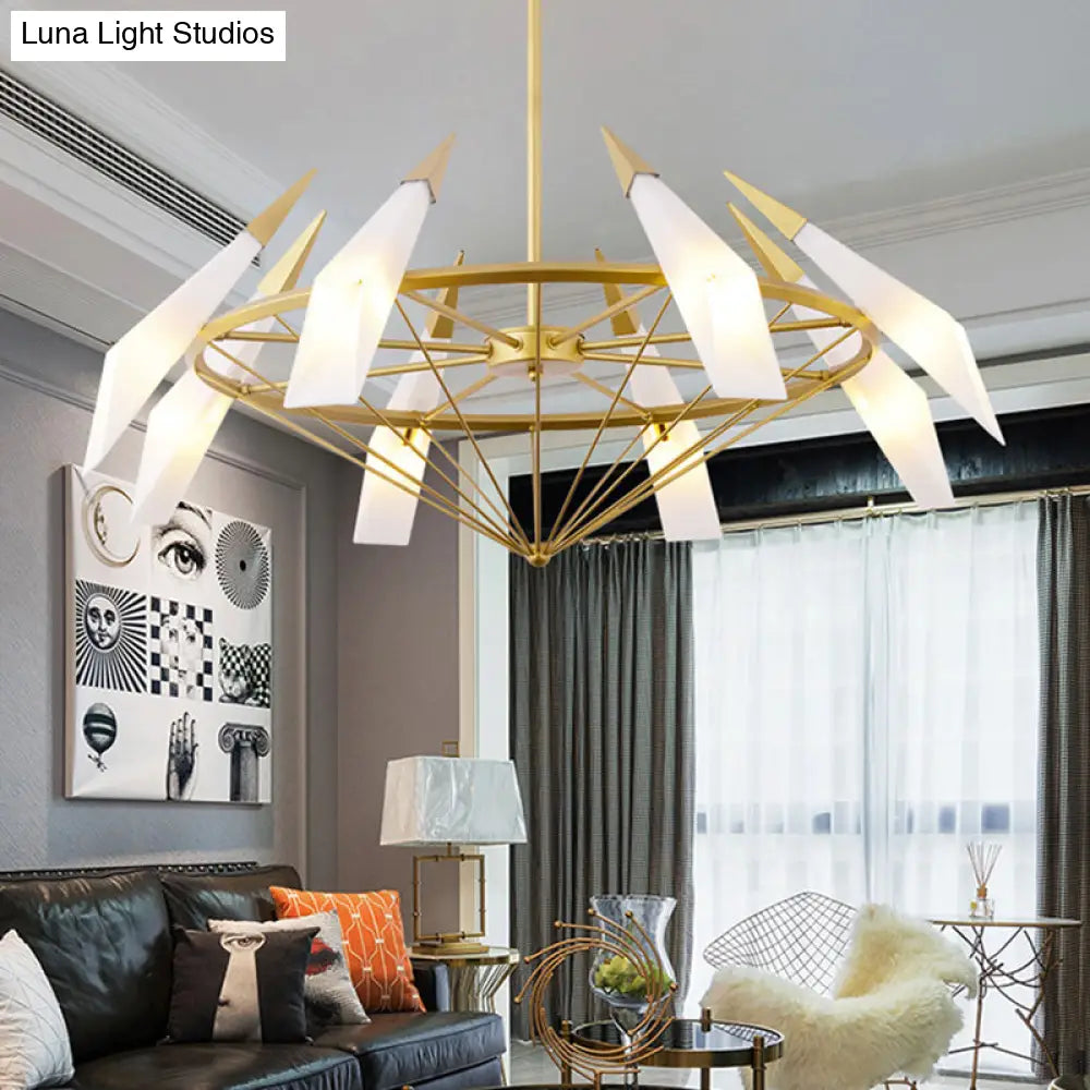 Tapered Pendant Chandelier: Contemporary Cream/Green Glass 8 Heads Living Room Hanging Light Kit