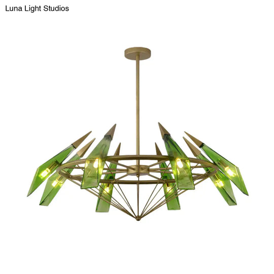 Modern Tapered Pendant Chandelier - Cream/Green Glass 8 Heads Living Room Hanging Light Kit