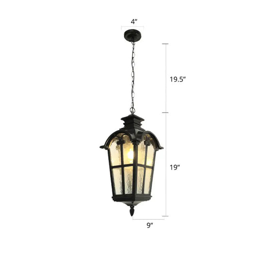 Tapered Rippled Glass Pendant Light - Classic Single Bulb Suspension Lamp For Courtyard In Black / 9