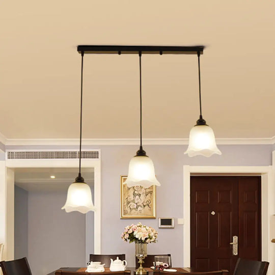 Tapered Rustic Ceiling Lamp: Multi-Head Black Suspension Light Fixture For Dining Room With Frosted