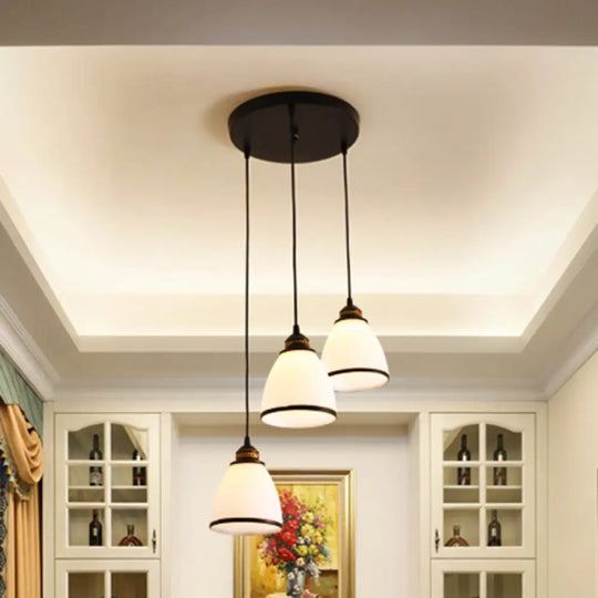 Tapered Rustic Ceiling Lamp: Multi-Head Black Suspension Light Fixture For Dining Room With Frosted