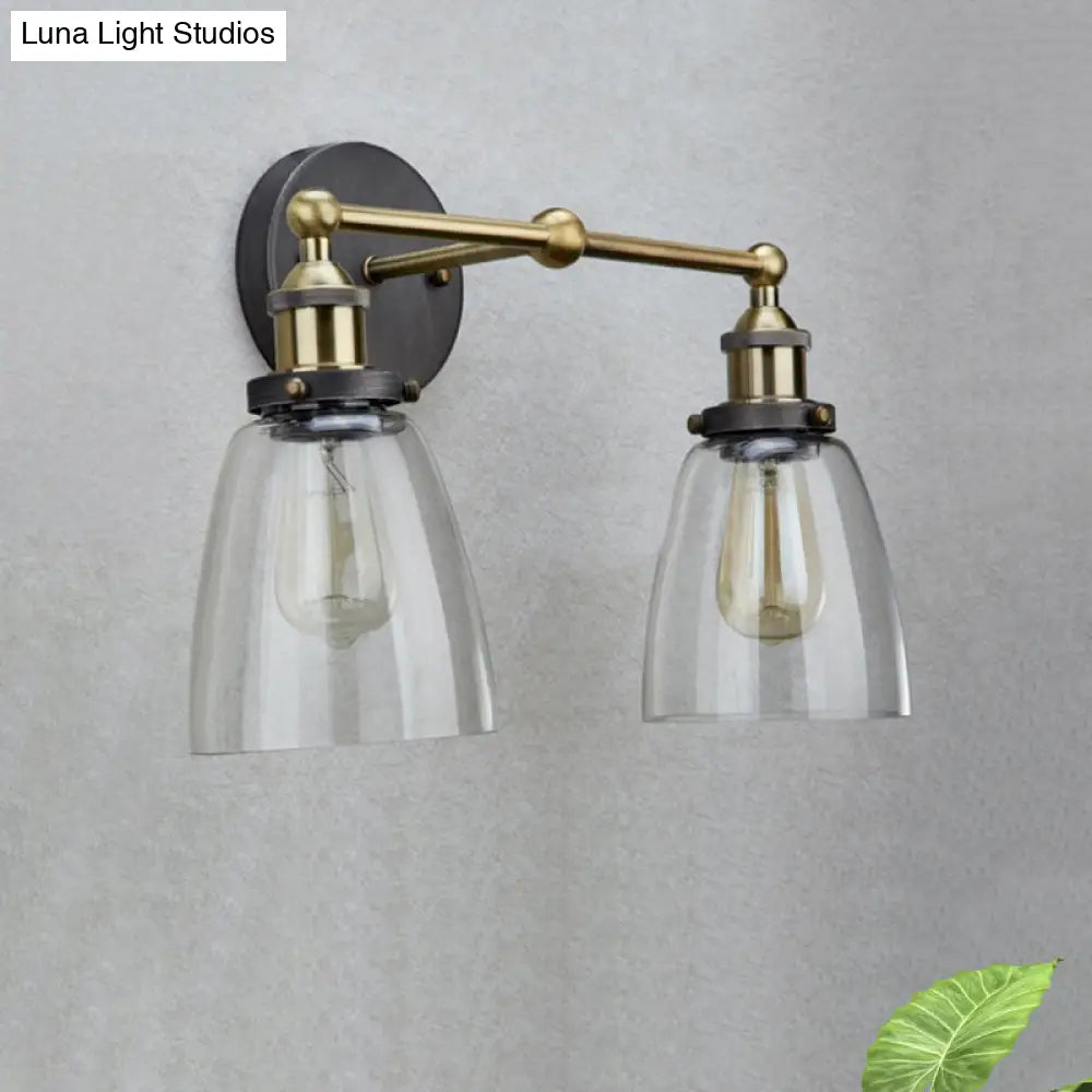 Tapered Sconce Industrial Brass Wall Lamp With Clear Glass