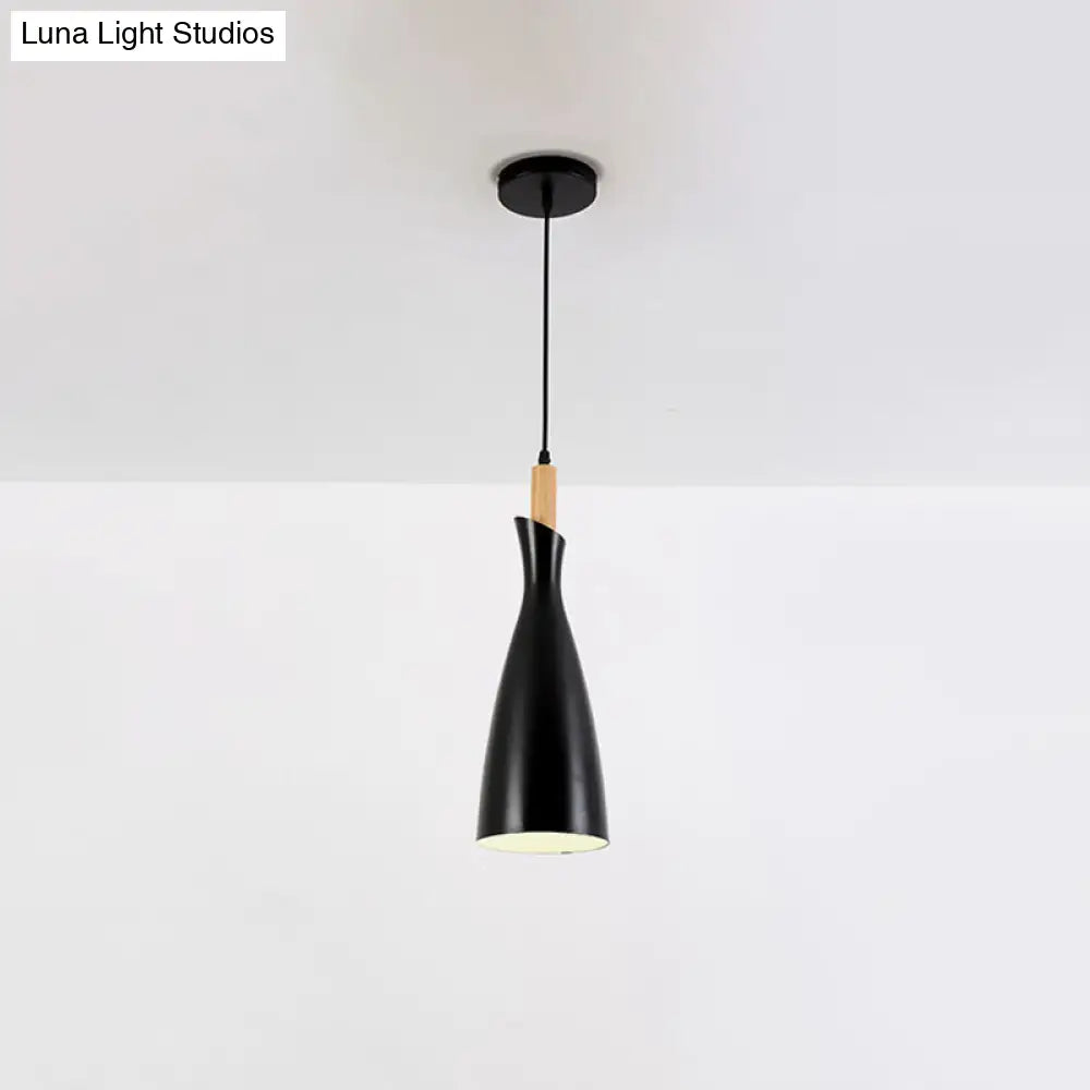 Tapered Shade Pendant Nordic Iron Led Ceiling Hang Light With Wood Décor - Grey/White/Black