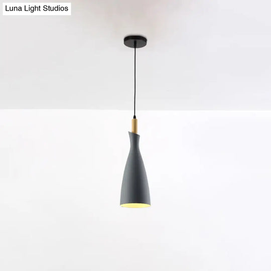 Tapered Shade Pendant Nordic Iron Led Ceiling Hang Light With Wood Décor - Grey/White/Black