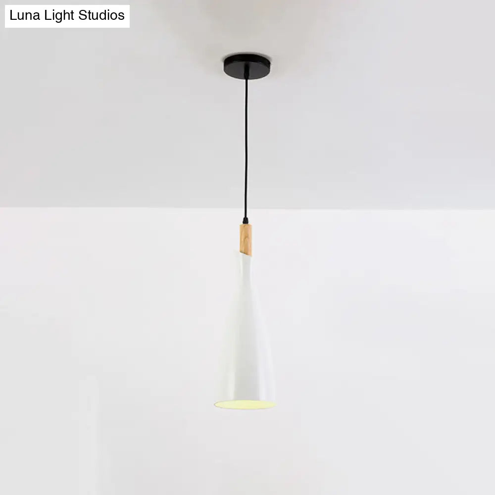 Tapered Shade Pendant Nordic Iron Led Ceiling Hang Light With Wood Décor - Grey/White/Black