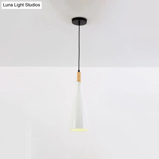 Tapered Shade Pendant Nordic Iron Led Ceiling Hang Light With Wood Décor - Grey/White/Black