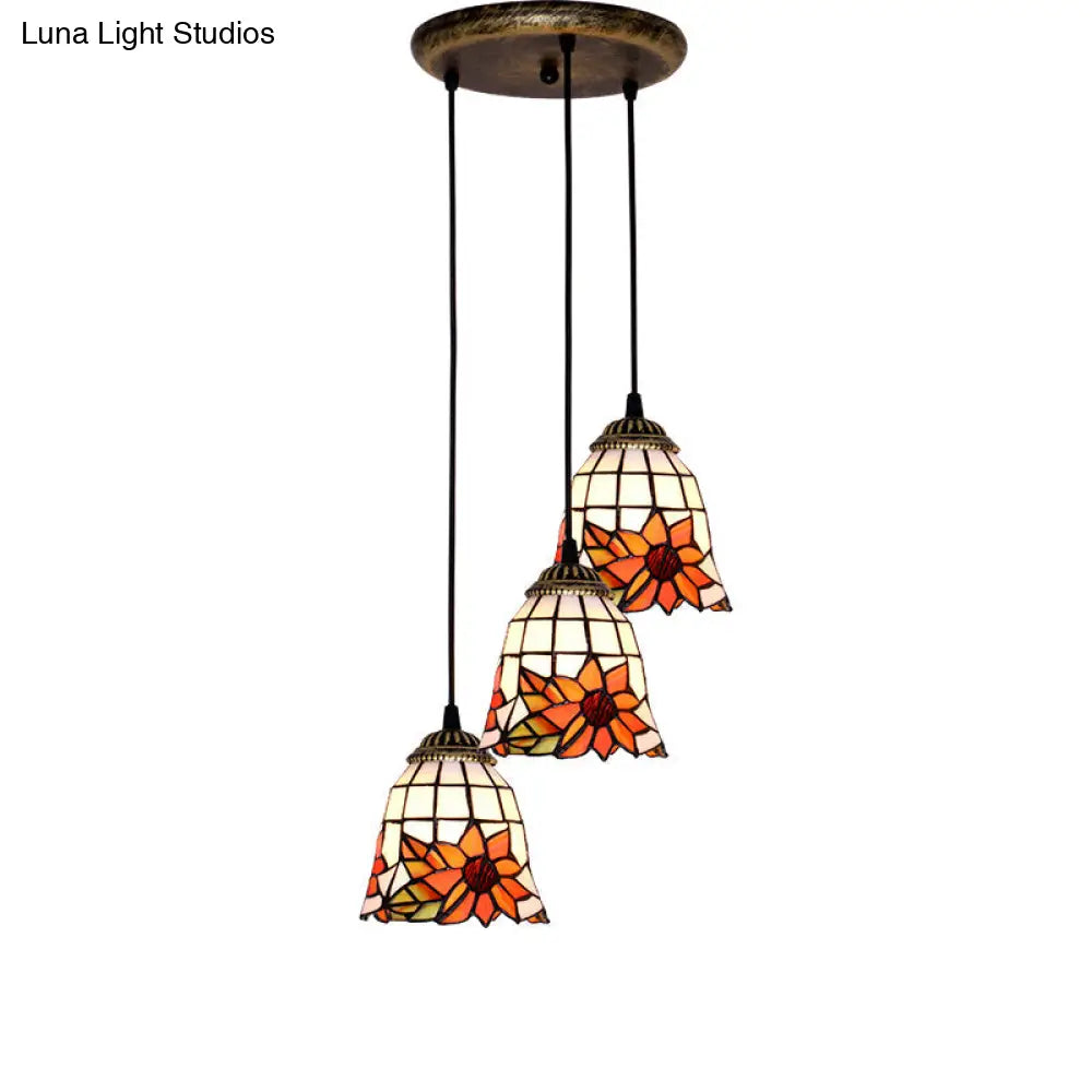 Tapered Stained Glass Cluster Pendant Light - Tiffany Style 3 Suspension Fixture