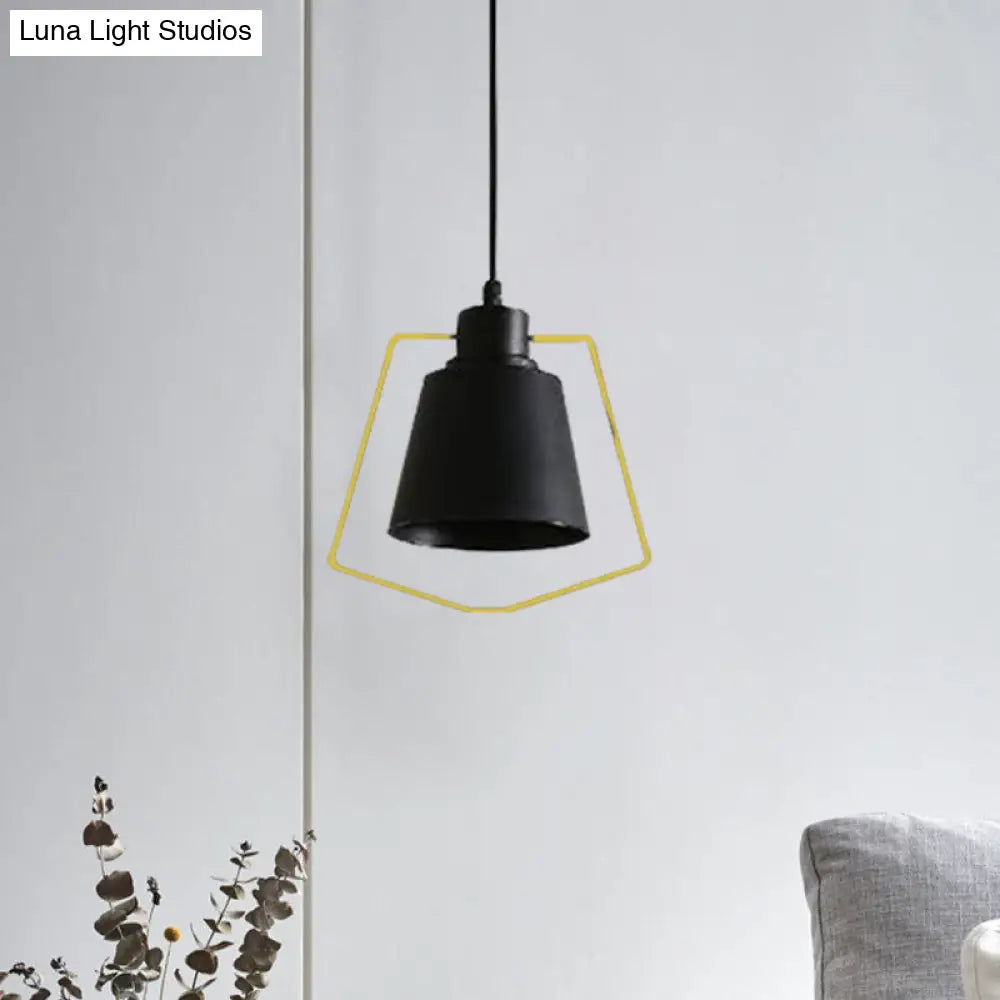 Tapered Suspension Light With Industrial Black Finish - Perfect For Kitchen Metal Hanging