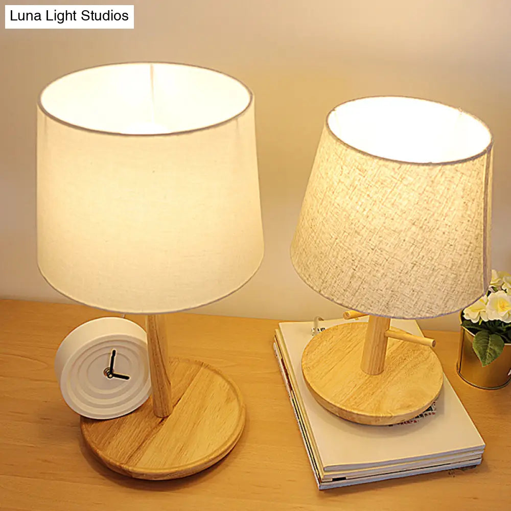 Tapered Table Light: Contemporary 1-Light Nightstand Lighting For Bedroom Wood Design