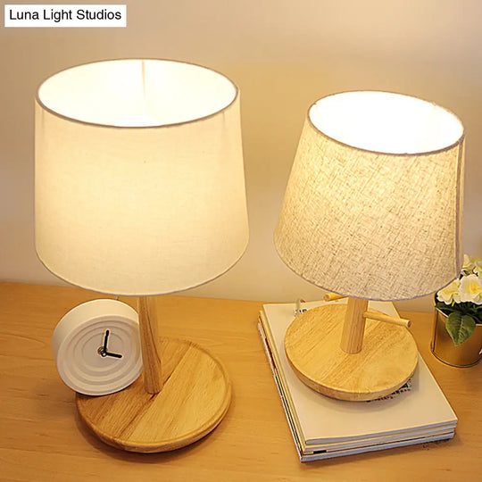 Tapered Table Light: Contemporary 1-Light Nightstand Lighting For Bedroom Wood Design