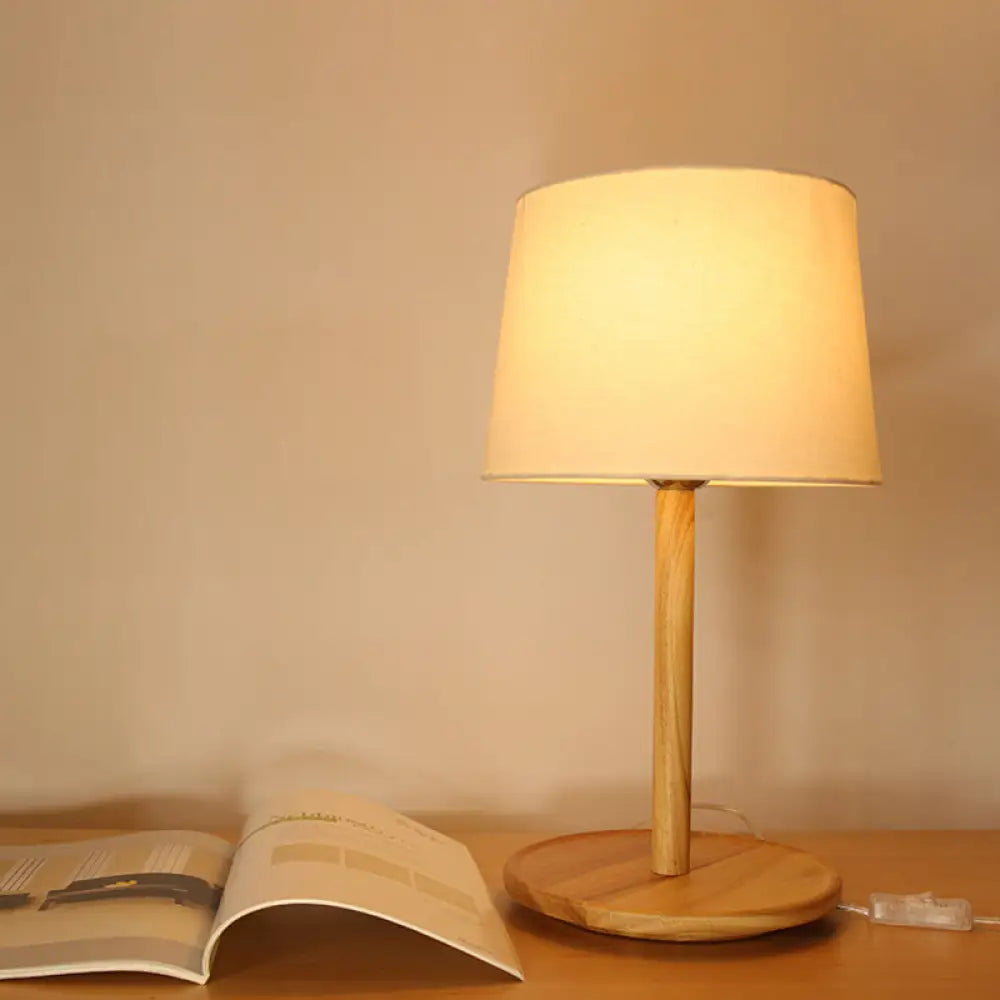 Tapered Table Light: Contemporary 1-Light Nightstand Lighting For Bedroom Wood Design / E