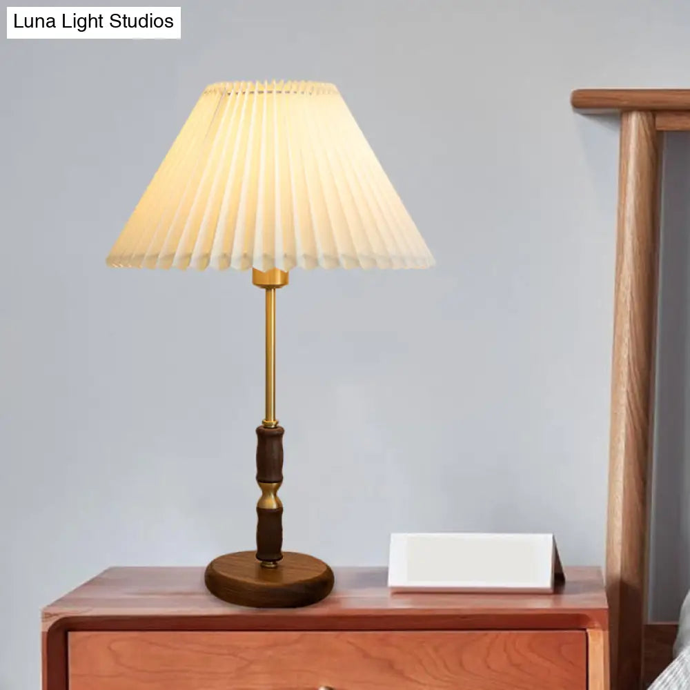 Tapered Table Light: Countryside Dark Wood Fabric Night Lighting For Bedside