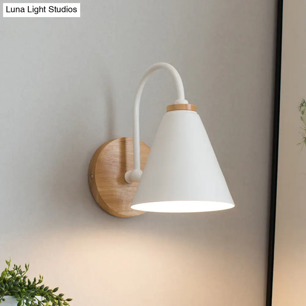 Tapered Wall Sconce - Modern Metal And Wood Light Fixture In White