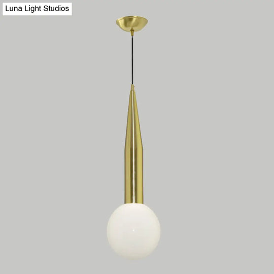 Gold Metallic Postmodern Bedside Pendant Light Kit With Ball Milk Glass Shade