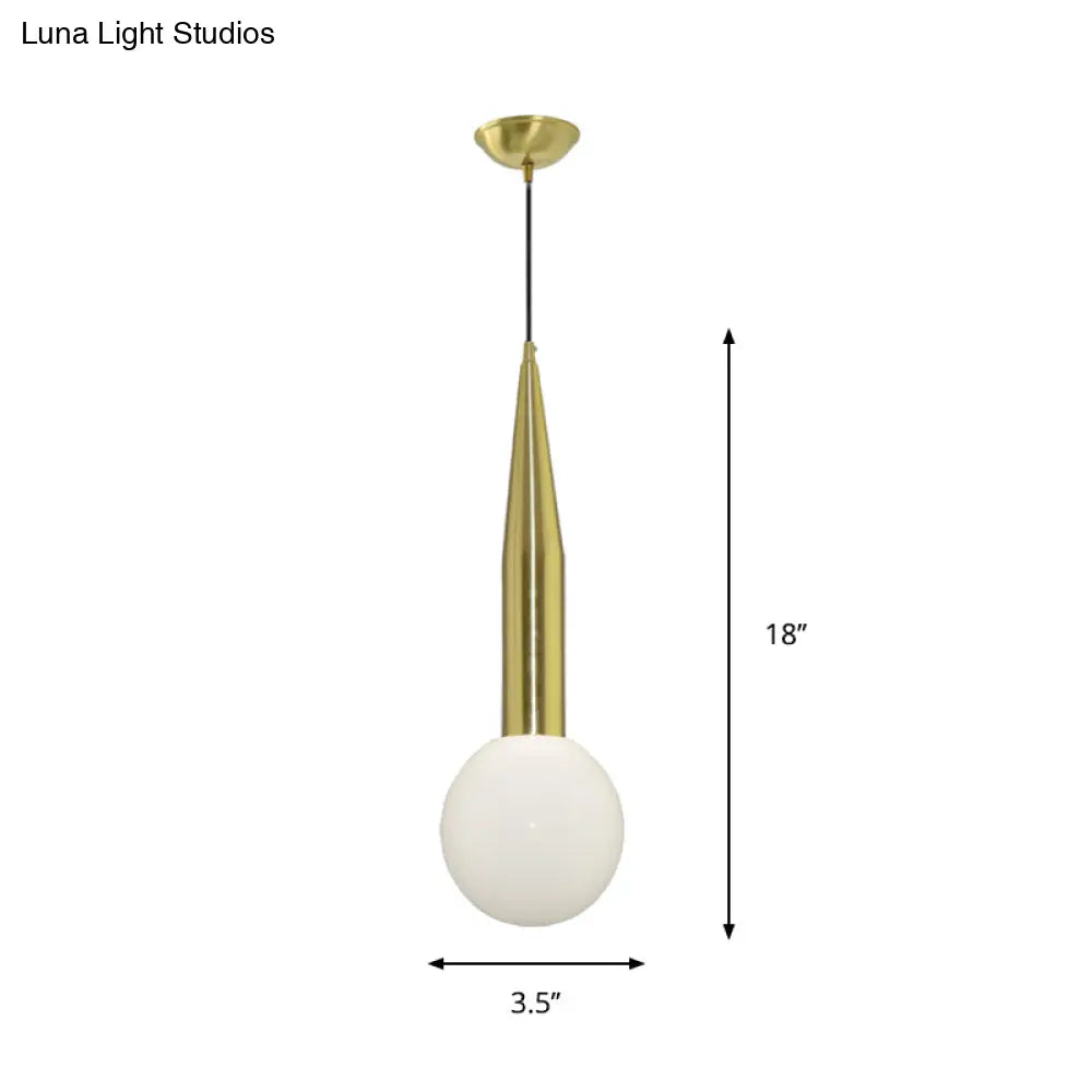 Tapering Bedside Pendant Light Kit - Single Postmodern Hanging Lamp In Gold With Milk Glass Shade