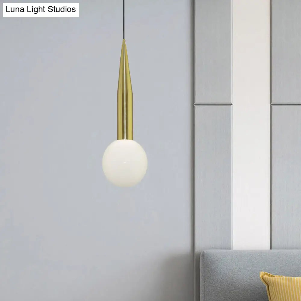 Gold Metallic Postmodern Bedside Pendant Light Kit With Ball Milk Glass Shade