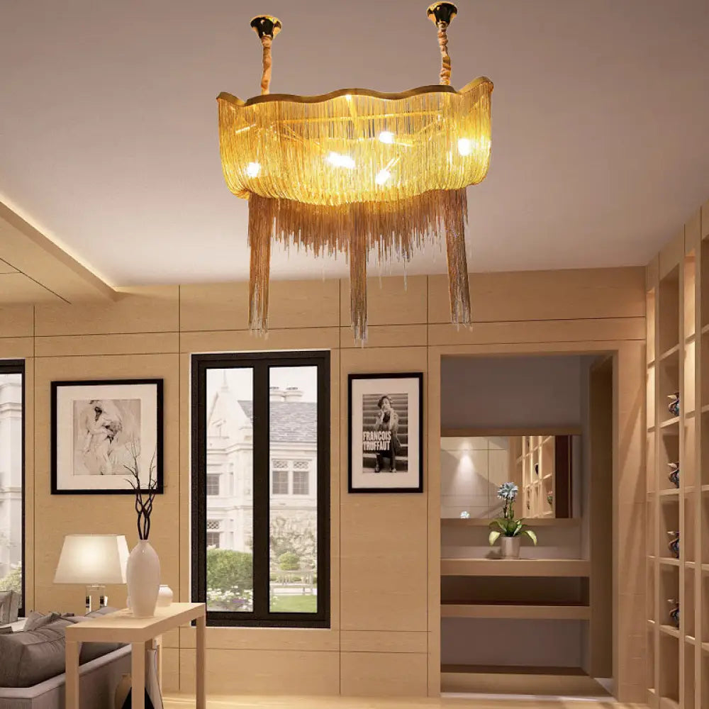 Tassel Empire Chandelier: Modern Nordic Style 12-Light Metal Hanging Light Fixture In Gold/Silver