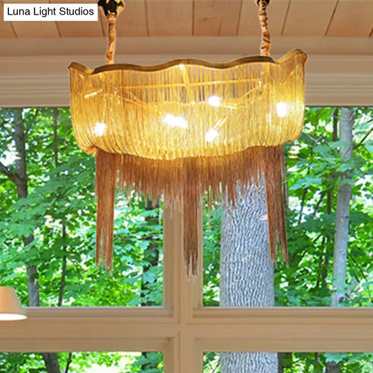 Modern Nordic Tassel Chandelier - Gold/Silver Metal 12-Light Hanging Fixture