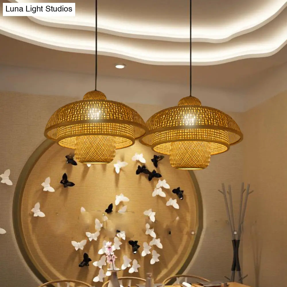 Teahouse Pendant Lamp - Asia Flaxen Ceiling Hanging Light With Bamboo Shade