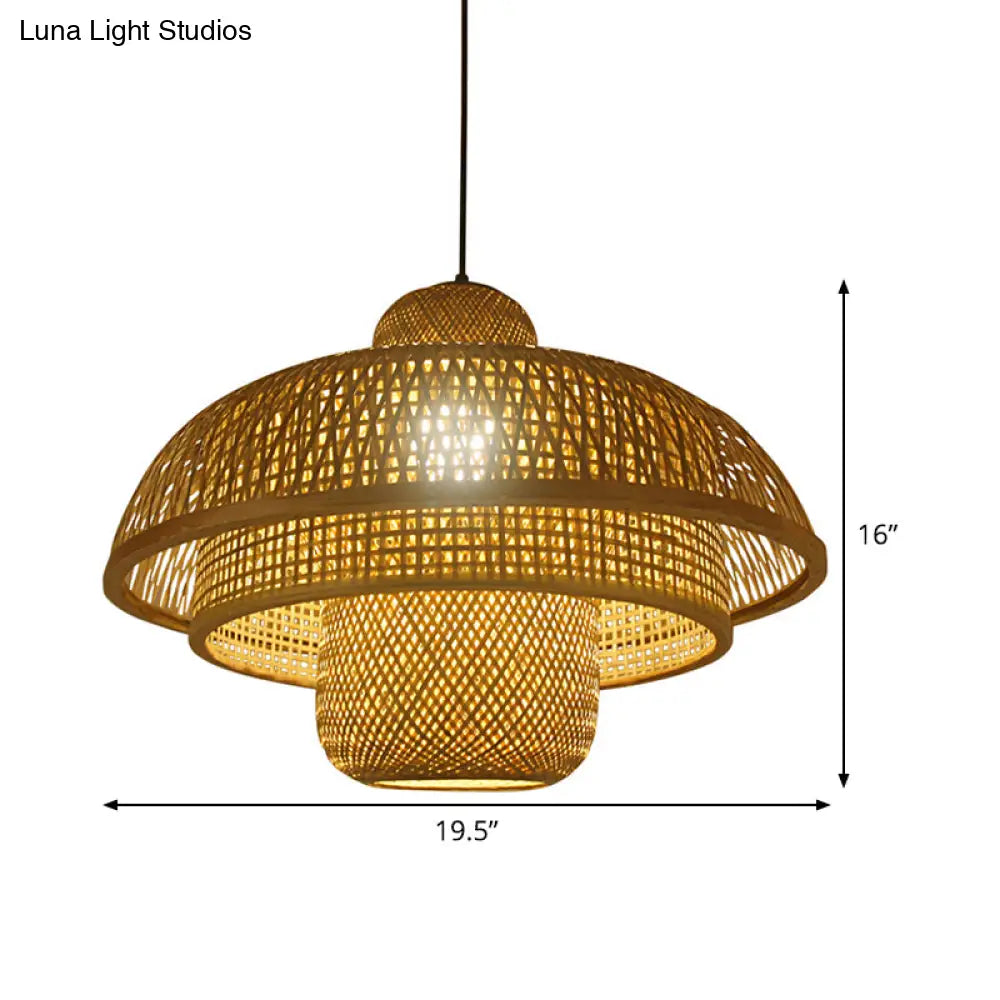 Teahouse Pendant Lamp - Asia Flaxen Ceiling Hanging Light With Bamboo Shade