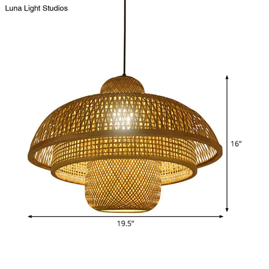 Teahouse Pendant Lamp - Asia Flaxen Ceiling Hanging Light With Bamboo Shade