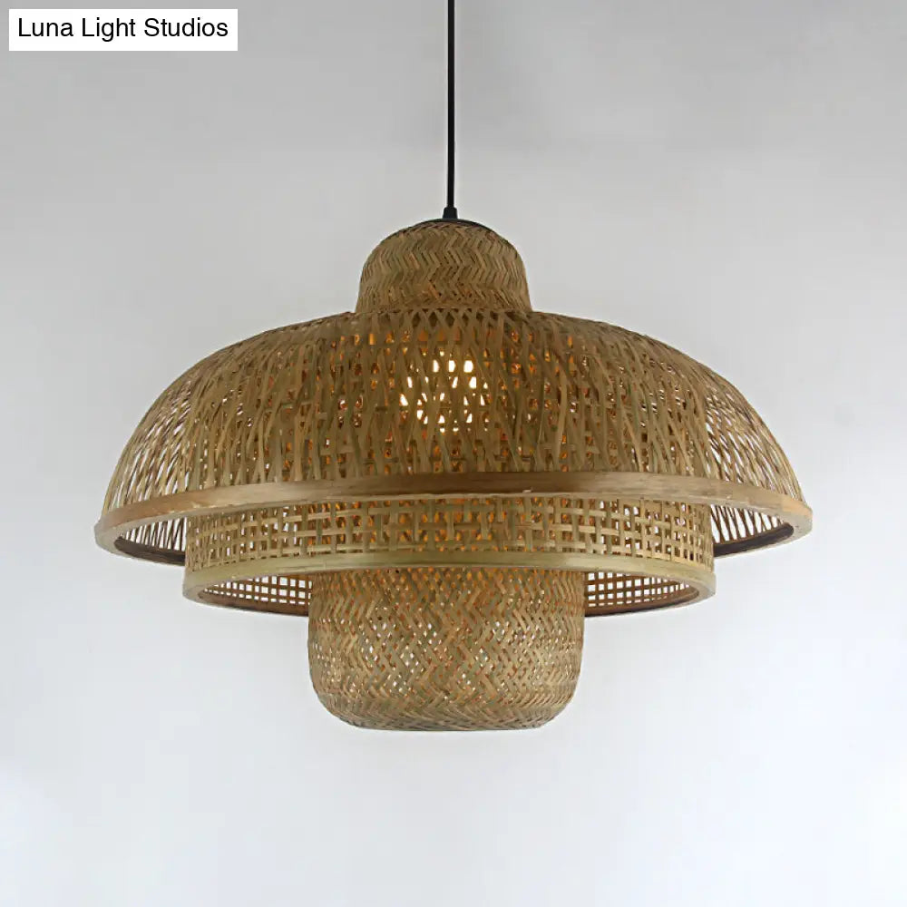 Teahouse Pendant Lamp - Asia Flaxen Ceiling Hanging Light With Bamboo Shade