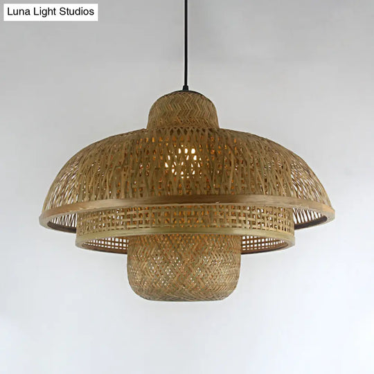 Teahouse Pendant Lamp - Asia Flaxen Ceiling Hanging Light With Bamboo Shade