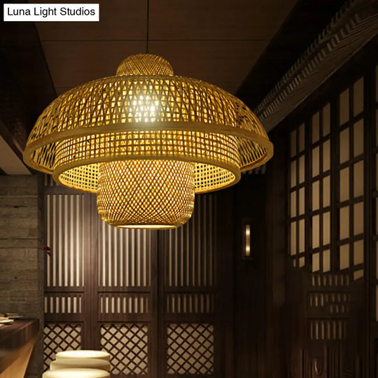 Teahouse Pendant Lamp - Asia Flaxen Ceiling Hanging Light With Bamboo Shade