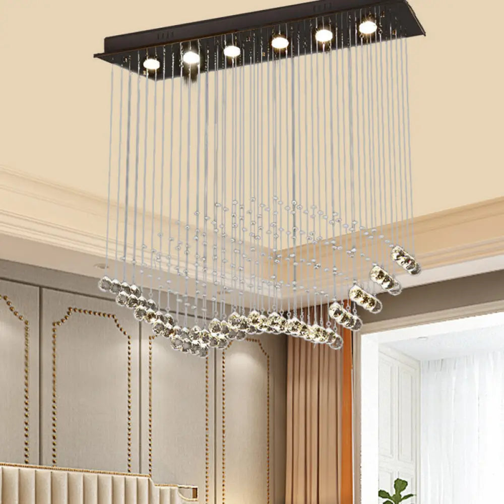 Teardrop Crystal Flush Mount Ceiling Fixture With 6 Bulbs - Modern Nickel Design