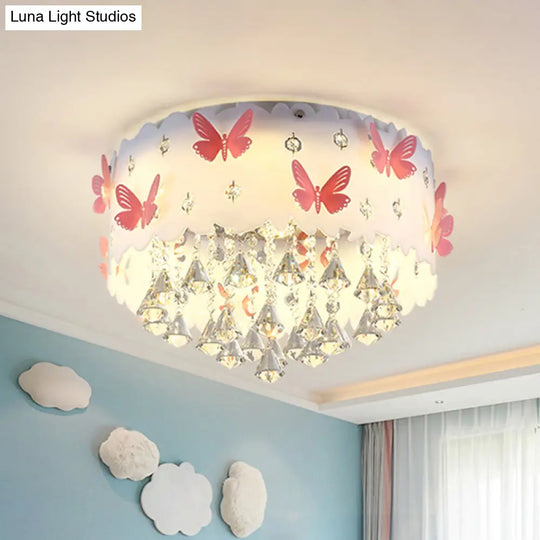 Teardrop Crystal Flush Mount Ceiling Lamp With Butterfly Design - Simple And Elegant Pink Bedroom