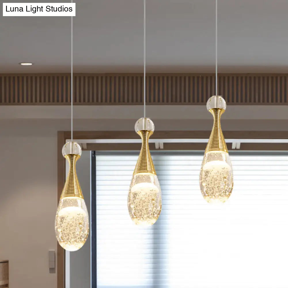 Chrome Teardrop Crystal Pendant Light - 3 Bulb Modernist Ceiling Fixture For Dining Room