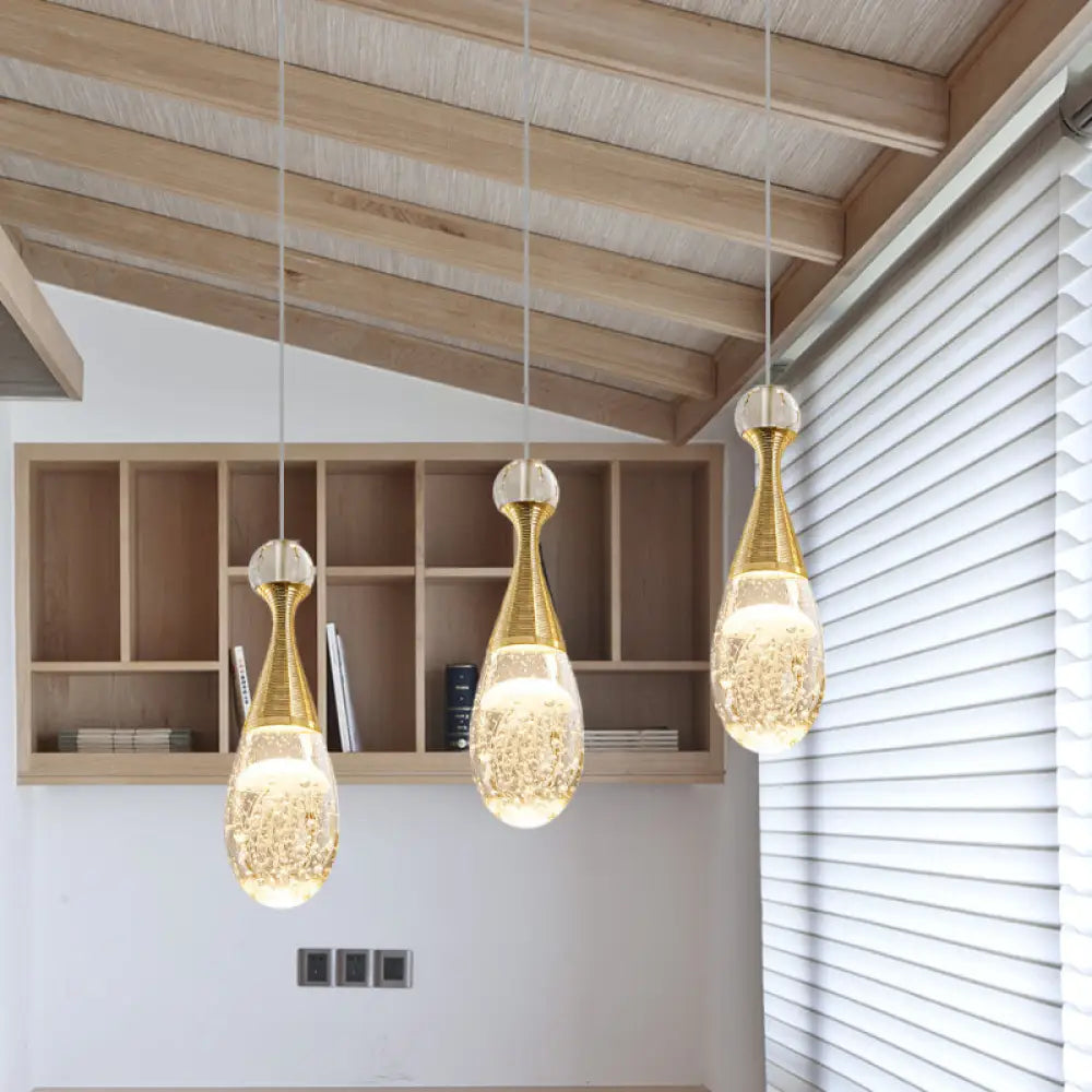 Teardrop Crystal Pendant Light With 3 Bulbs – Modern Chrome Ceiling Fixture For Dining Room