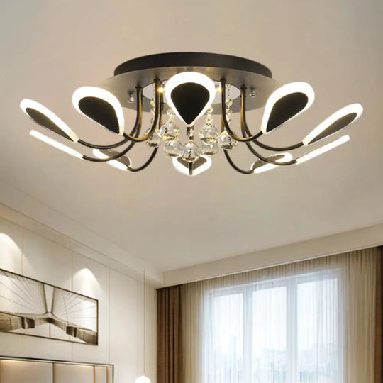 Teardrop Flushmount Bevel Cut Glass Ceiling Fixture - Modern Style Black/White 10/12 Bulbs