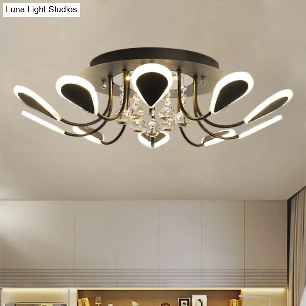 Teardrop Flushmount Bevel Cut Glass Ceiling Fixture - Modern Style Black/White 10/12 Bulbs
