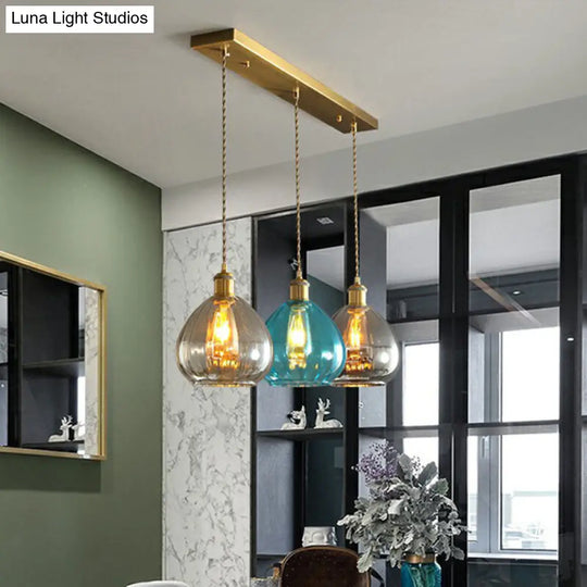 Teardrop Glass Cluster Pendant - Post-Modern Brass 3-Light Hanging Lamp